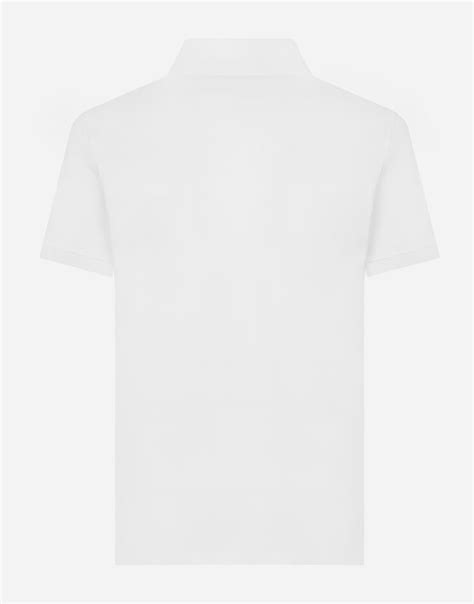 Cotton Piqué Polo Shirt With Branded Tag In White For Men Dolce