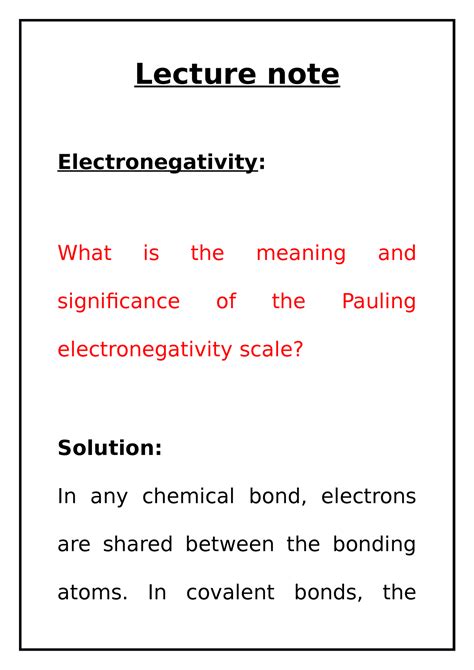 Lecture Notes Of Electronegativity Lecture Note Electronegativity What Is The Meaning And