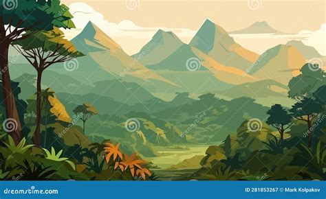 Jungle Flat Cartoon Background Vector Illustration Stock Vector