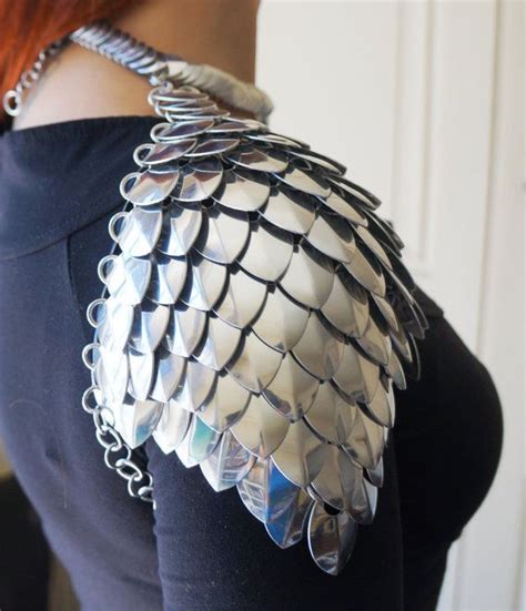 Silver Scale Mail Spaulders Shoulder Armor Chain Mail Dragon Scales Scale Mail Armor