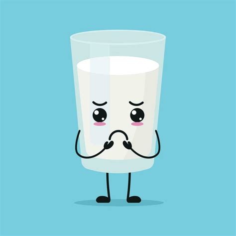 Cute gloomy milk glass character. Funny sad milk cartoon emoticon in ...