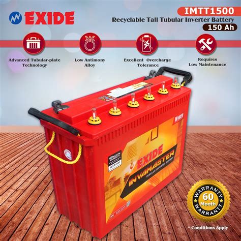 Exide Imtt1500 150ah Tall Tubular Battery With 60month Warranty Tubular Inverter Battery 150ah