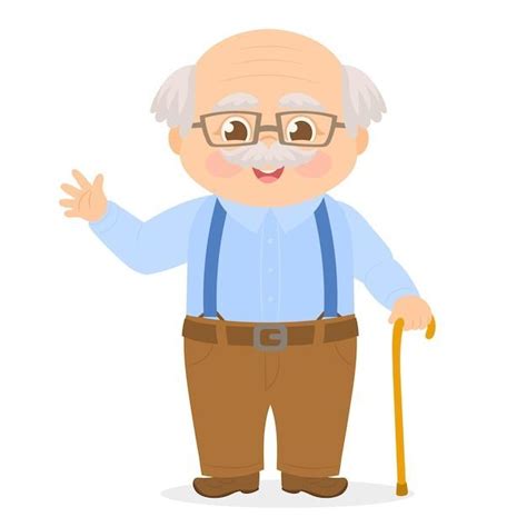 Premium Vector Happy Grandfather With Cane Welcoming Us Cartoon