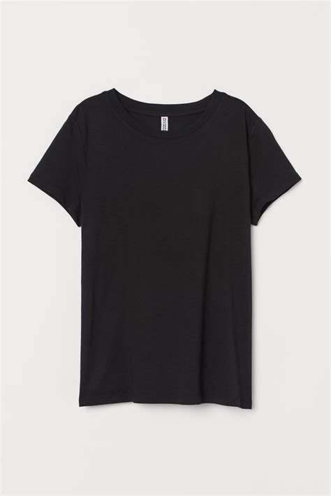 T Shirt Round Neck Short Sleeve Black Ladies Handm Us