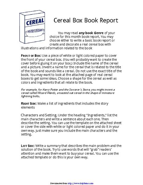 Cereal Box Book Report Template 2 Pdfsimpli