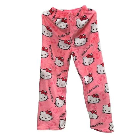 Halloween Sanrio Hello Kitty Pajama Pants Anime Fleece Double Elastic Fabric Soft Trousers Women