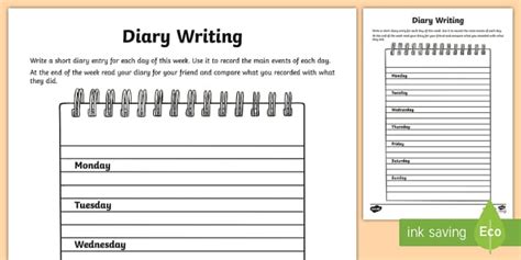 Diary Writing Worksheet Worksheet Teacher Made Twinkl