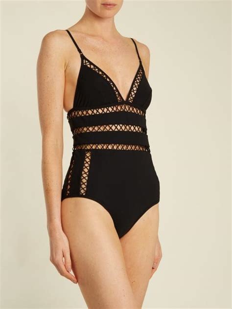 Zimmermann Paradiso One Piece Bonded Lattice Swimsuit In Black ModeSens