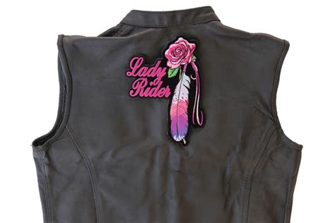 Lady Rider Pink Rose And Feathers Large Back Patch Biker Patches Thecheapplace