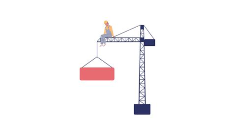 Animated worker on tower crane. Building machine on construction site ...