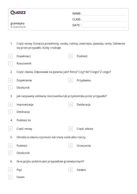 Ponad Gramatyka Arkuszy Roboczych Dla Klasa W Quizizz Darmowe I