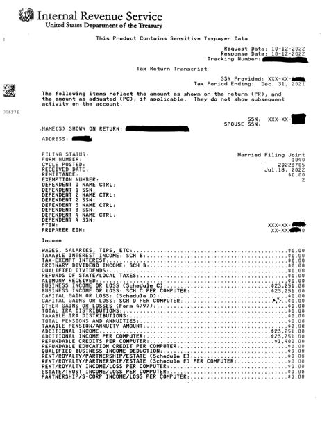 2022 Irs Tax Transcript