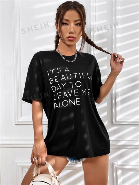 SHEIN EZwear Slogan Graphic Drop Shoulder Tee IT S A BEAUTIFUL DAY TO