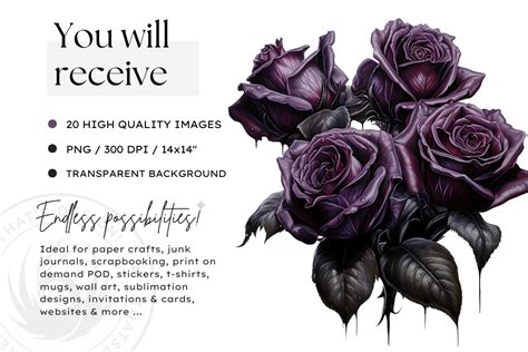 Gothic Floral Skull Clipart, Roses skulls PNG Bundle