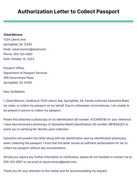 Authorization Letter To Collect Passport Example [edit And Download]