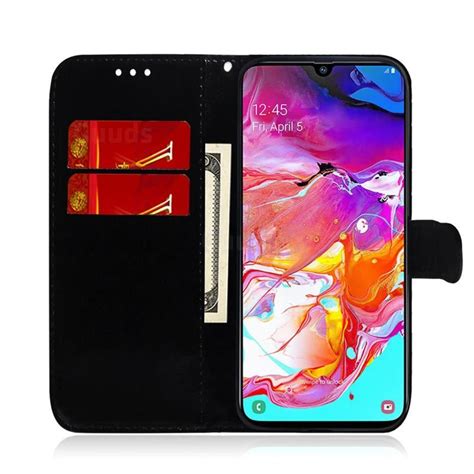 Laser Circle Shining Leather Wallet Phone Case For Samsung Galaxy A70 Black Galaxy A70 Cases