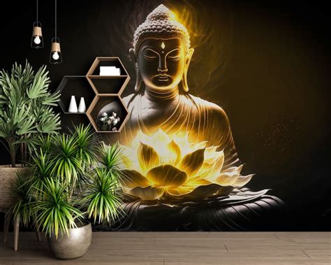 Buddha Wall Mural For Living Room Buddha Wallpaper Flower Yoga Spa