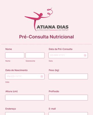 Pré Consulta Drª Tatiana Dias Nutricionista Modelo de Formulário