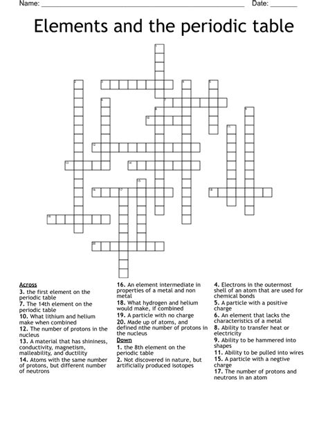 Periodic Table Crossword Puzzle Answers