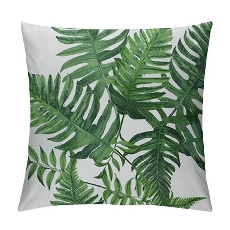 JEUXUS Green Tropical Leaves Throw Pillow Cover Summer Palm Tree Leaf