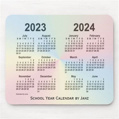 Rainbow Cloud School Calendar By Janz Mouse Mat Zazzle Co Uk