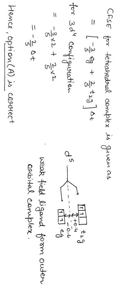 The value of CFSE in tetrahedral complex having 3d^4 configuration of ...