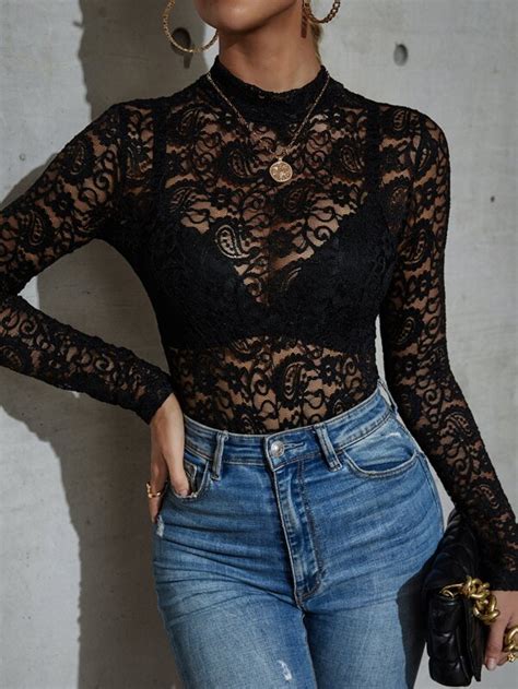 Shein Bae Sheer Lace Top Without Bra Shein Usa