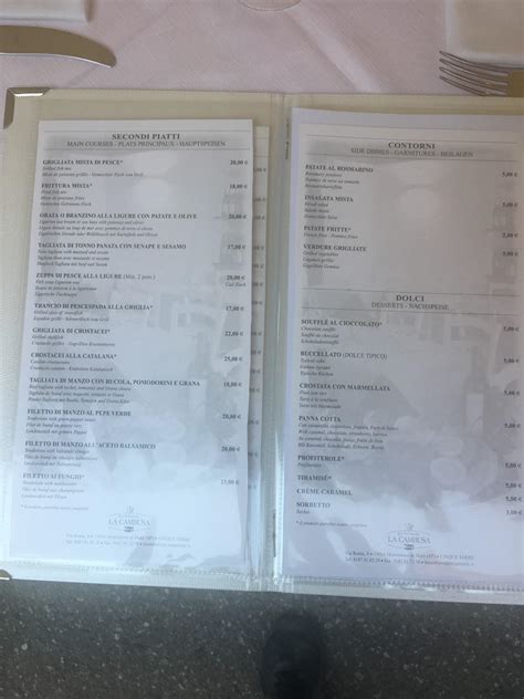 Menu Da La Cambusa Ristorante Monterosso Al Mare Via Roma