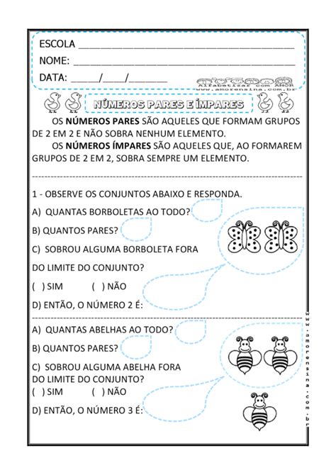 Matem Tica Atividades Pares E Mpares Ano