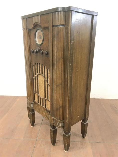 Lot Vintage Rca Victor Art Deco Floor Radio Cabinet