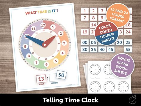 Telling Time Clock Printable Montessori Learning Tell Time For Etsy