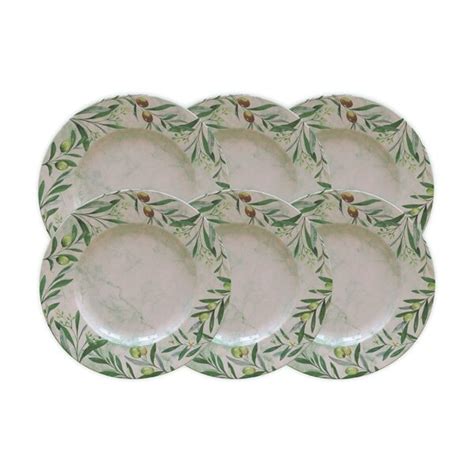 Kit Prato Raso Tramontina Oliva Em Porcelana Decorada 28 Cm 06 Peças