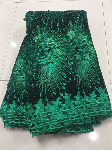 Green African Lace Fabric 2019 Embroidered Nigerian Cord Lace Fabric