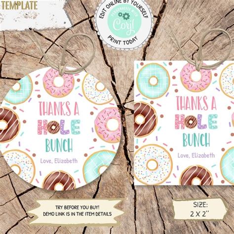 Donut Favor Tag Donuts Thank You Tag Editable Birthday Party Etsy