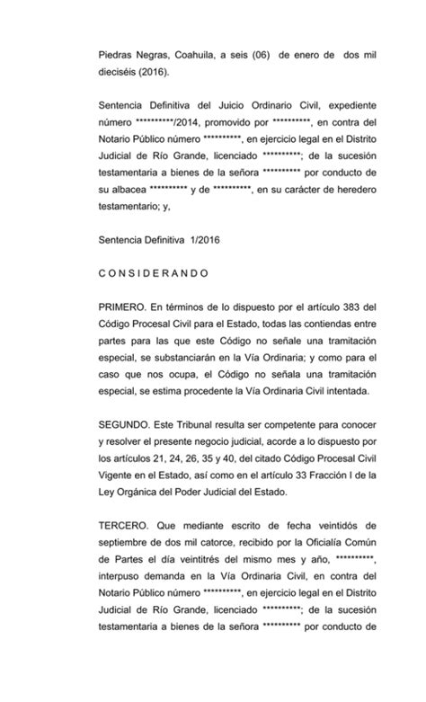 Sentencia Definitiva Del Juicio Ordinario Civil