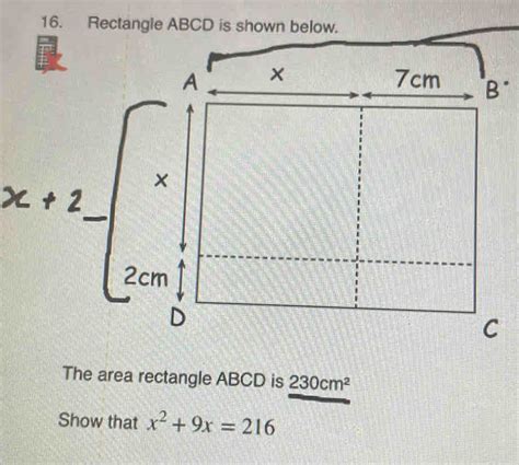 Solved Rectangle Abcd Is Shown Below The Area Rectangle Abcd Is Cm