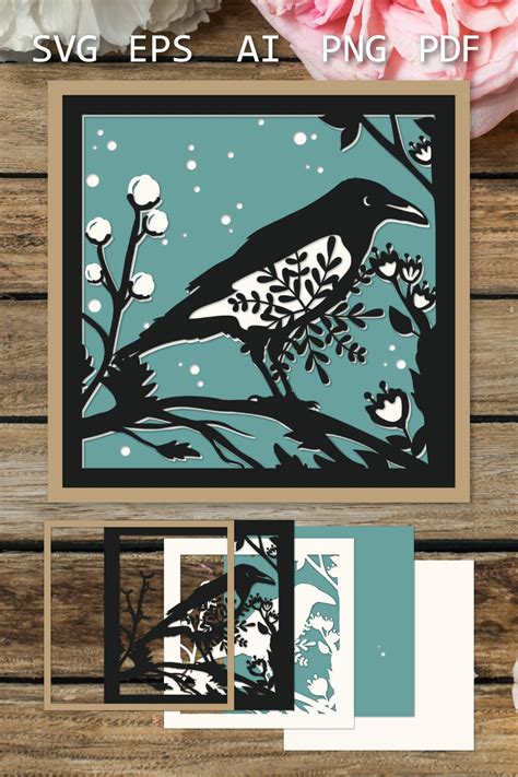 Raven Layered Papercut 3d Template Shadow Box Raven Svg