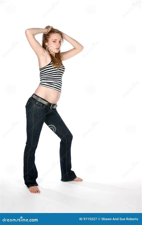 Woman In Low Jeans Showing Her Bare Belly Royalty Free Stock