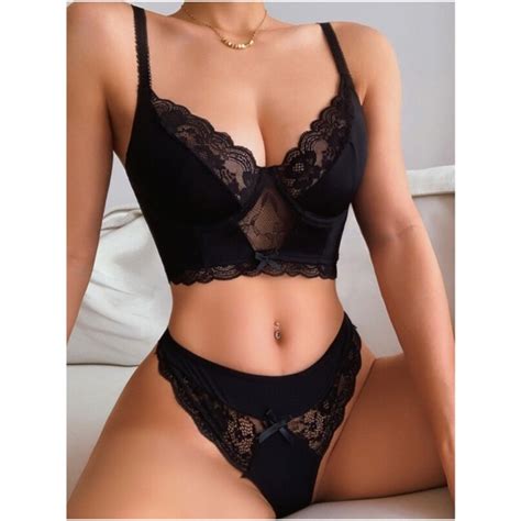 Bellanblue Intimates Sleepwear Black Floral Lace Thong Lingerie Set Sexy Pajamas Poshmark