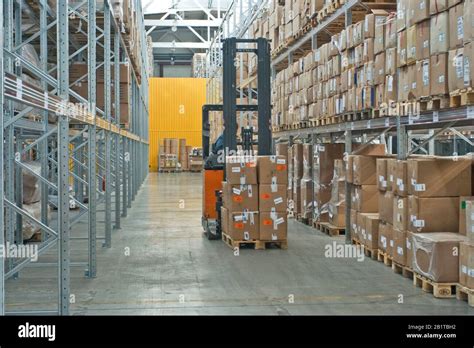 Large Modern Empty Warehouse Industrial Interior With Forklifts