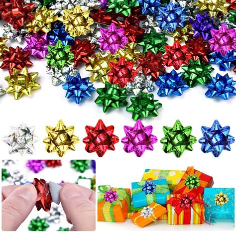 RMENOOR 100Pcs Christmas Metallic Gift Bows 1 Inch Mini Gift Wrap Bows