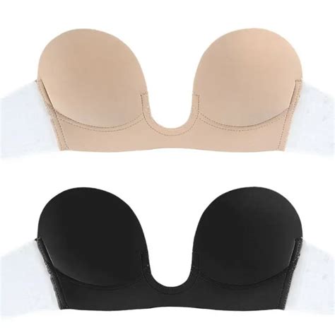 Womens Silicone Push Up Deep U Plunge Bra Self Adhesive Invisible Strapless Brassiere Backless