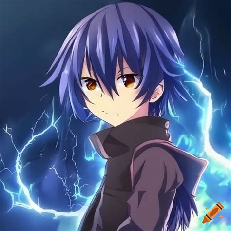 Shido Itsuka Anime Boy With Blue Hair And Brown Eyes Holding Giant