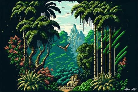 Tropical Forest Landscape Pixel Art Graphic By Alone Art · Creative Fabrica