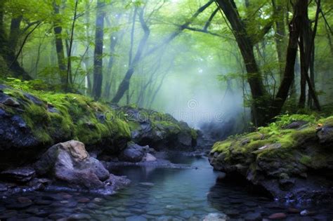A Steaming Hot Spring In A Dense Forest Stock Illustration Illustration Of Landscape Thermal
