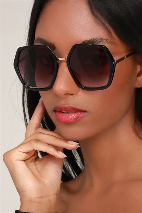 Cute Black Sunglasses Oversized Sunglasses Hexagonal Sunnies Lulus