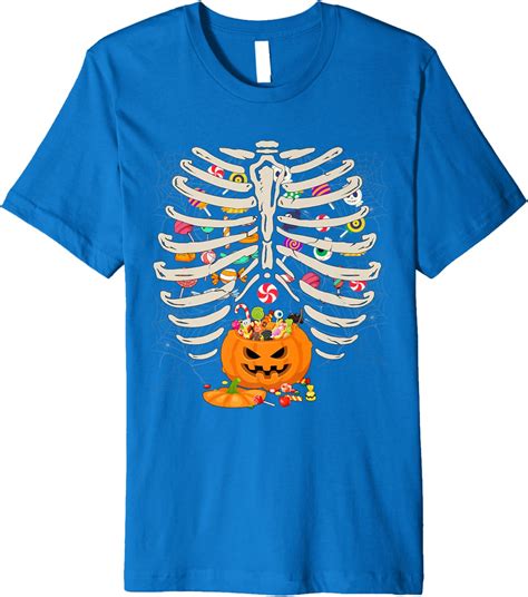 Skeleton Rib Cage And Halloween Pumpkin Candy Bucket Premium T Shirt