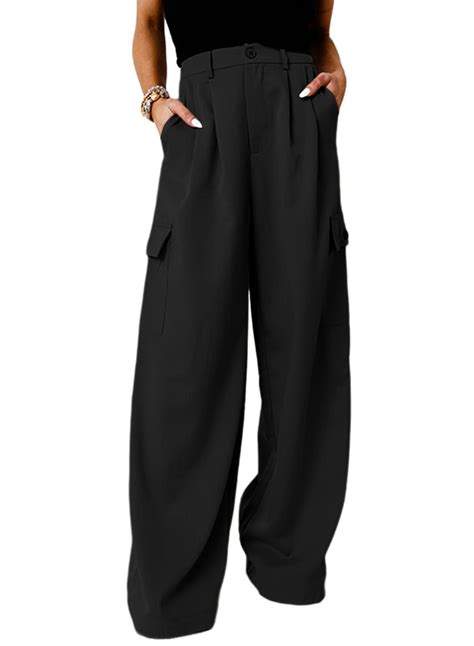 Dokotoo Womens High Waisted Wide Leg Cargo Pants Baggy Casual Combat Military Pants With 4