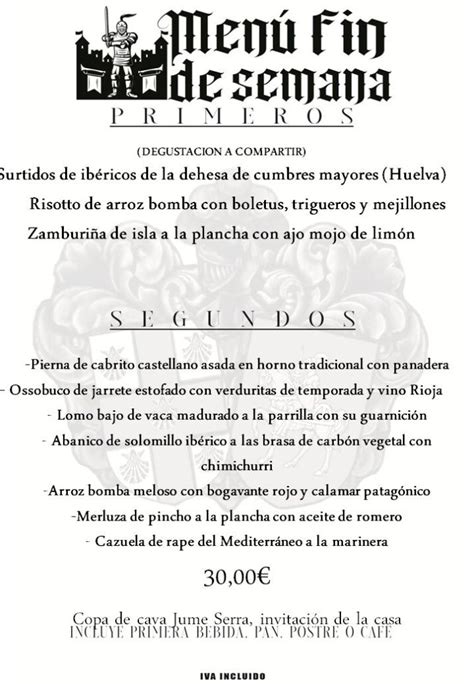 Restaurante La Corte Menú fin de semana