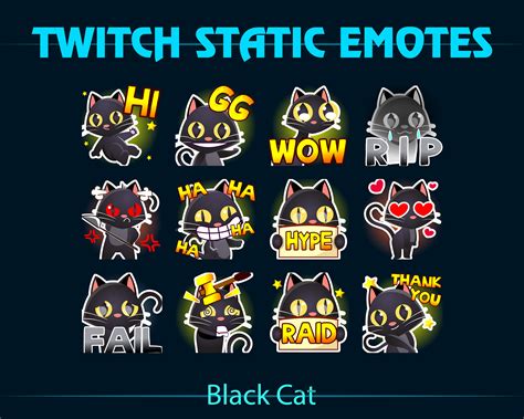 Black Cat Twitch Emotes Package Cute Cat Static Stream Chat Etsy